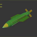 Green Missile 3D Model With Yellow Tip And Rear Fins Design