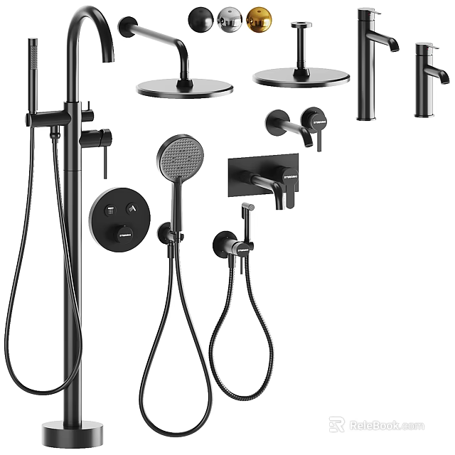 Modern Black Shower System with Rainfall Head Handheld Sprayer and Control Fixtures 3d model 