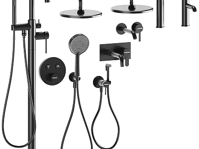 Modern Black Shower System with Rainfall Head Handheld Sprayer and Control Fixtures 3d model
