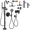 Modern Black Shower System with Rainfall Head Handheld Sprayer and Control Fixtures