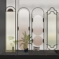Modern Decorative Glass Partition Screens With Circular Patterns And Metal Frames 3d model