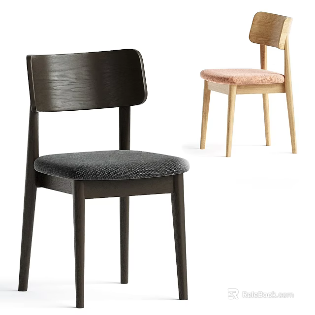 Modern Dining Chairs with Dark and Light Wooden Frames and Gray and Pink Cushions 3d model 