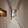 Modern Minimalist Studio Apartment With White Bed Kitchen Counter Washing Machine Desk And Decorative Painting