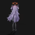 Anime Woman With Purple Long Hair Orange Crown Headpiece Gray Dress On Black Background