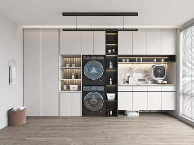 modern laundry room balcony washing machine cabinet 3d model