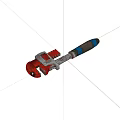 Red and Silver Pipe Wrench Hardware Tool with Blue and Gray Handle on Black Background