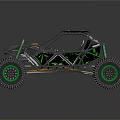 Green Off Road Vehicle With Open Frame Large Tires And Suspension System