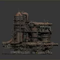 Industrial Equipment Featuring Two Tall Cylindrical Towers Rusty Surface And Connected Metal Pipes
