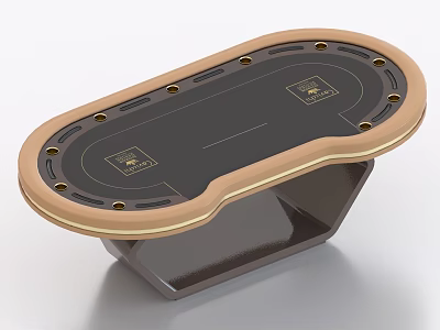 Oval Poker Table With Black Felt Surface Brown Trim And Cup Holders 3d model