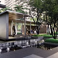 Garden Landscape With Paved Pathways People Relaxing On Benches And Lush Green Foliage