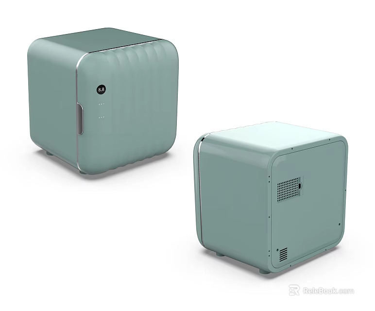 Two Light Green Cube Shaped Mini Fridges With Modern Compact Stylish Design 3d model 