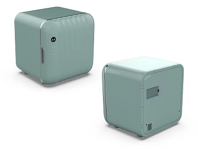 Two Light Green Cube Shaped Mini Fridges With Modern Compact Stylish Design 3d model