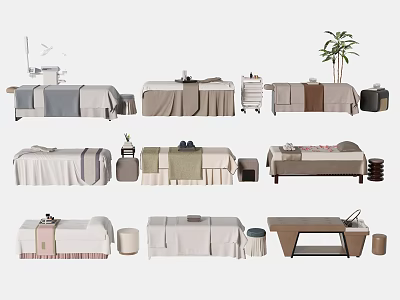 Comfortable Massage Beds Featuring Modern Ergonomic Design Soft Padding Stylish Covers And Matching Stools 3d model