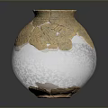 Traditional Ceramic Sculpture Carving with Detailed Cracked Surface and Golden Restored Artistic Patterns