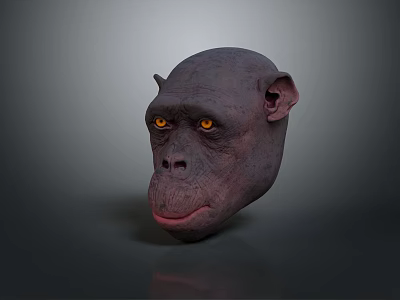 Realistic Chimpanzee Head 3D Model With Yellow Eyes And Dark Gray Surface 3d model