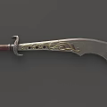Scimitar Weapon Featuring Silver Blade Golden Patterns Brown Leather Handle And Metal Decorations 3d model