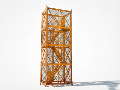 Orange Metal Industrial Equipment Scaffolding With Multi Level Ladder And Safety Netting 3d model