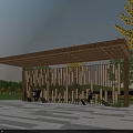 Wooden Pergola With Lattice Roof Laser-Cut Screen Wall Benches And Seaside View Relaxation Space