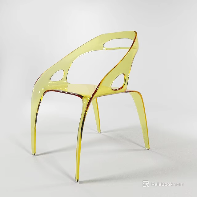 Stylish Curved Transparent Yellow Acrylic Leisure Chair For Modern Minimalist Home Living Spaces 3d model 