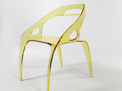 Stylish Curved Transparent Yellow Acrylic Leisure Chair For Modern Minimalist Home Living Spaces 3d model