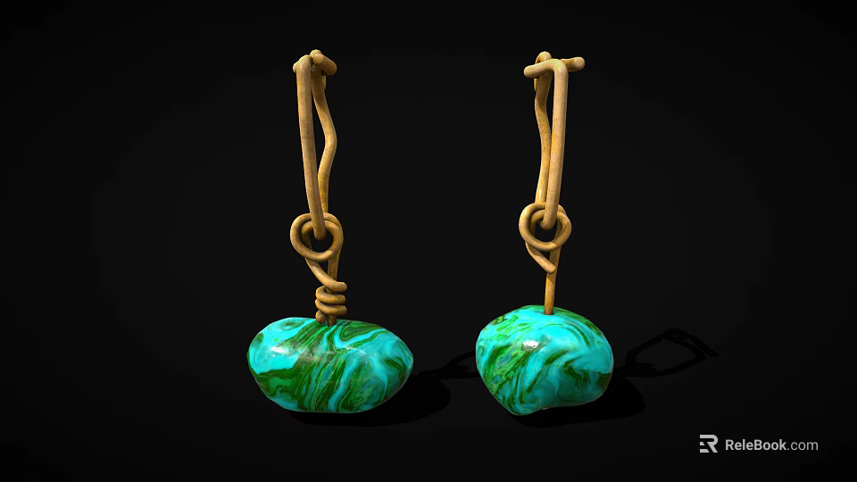 Unique Green Blue Marble Pattern Jewelry Earrings With Gold Twisted Rope Design 3d model 