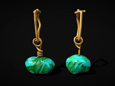 Unique Green Blue Marble Pattern Jewelry Earrings With Gold Twisted Rope Design 3d model