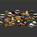 Assorted Delicious Breakfast Foods On Various Plates Including Bread Eggs Fruits And Drinks