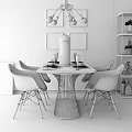 Modern Dining Table Set With Woven Metal Base Transparent Gold Leg Chairs And Decorative Paintings