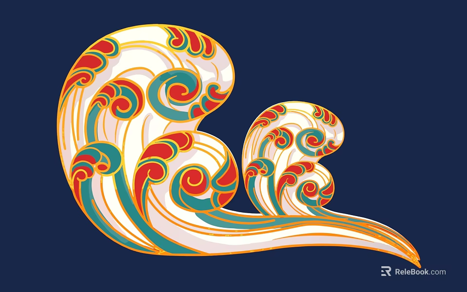 Traditional Wave Shaped Decorative Carving With Red Green Yellow White Colors And Artistic Design 3d model 