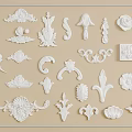 White Classical Decorative Carvings With Various Ornate Floral And Scroll Design Elements 3d model