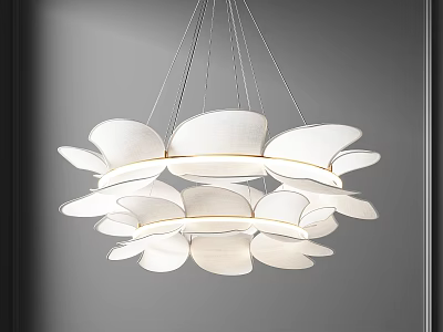 Modern White Chandelier with Layered Petal Shaped Fabric Shades for Elegant Interior Lighting Design 3d model