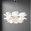 Modern White Chandelier with Layered Petal Shaped Fabric Shades for Elegant Interior Lighting Design