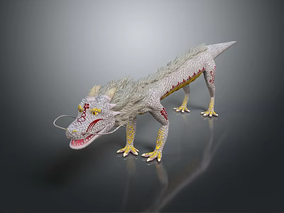 Mythical Dragon 3D Model With White Scales Yellow Claws And Red Details 3d model