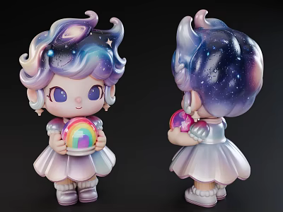 Cute Game And Movie Character With Starry Hair Holding Rainbow White Dress Pink Shoes 3d model