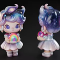 Cute Game And Movie Character With Starry Hair Holding Rainbow White Dress Pink Shoes