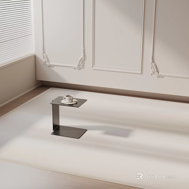 Modern Minimalist Side Table with Black Metal Frame and Cup Saucer on White Floor 3d model 