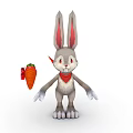 Cute Gray Rabbit With Long Ears Red Scarf And Carrot