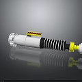 Futuristic Sci Fi Weapon With White Yellow Red Components Black Striped Grip And Yellow Tip