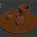 Terracotta Household Items Set With Small Cup Pitcher And Large Cup On Wooden Tray