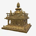 Golden Multi Tiered Ornament Decorative Set With Carved Buddha Figures And Intricate Details