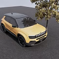 Yellow SUV With Black Wheels And Front Grille Under Tree On Paved Ground