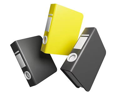 Yellow and Black Ring Binder Folders With Metal Rings And Stacked 3D Design For Office Use 3d model