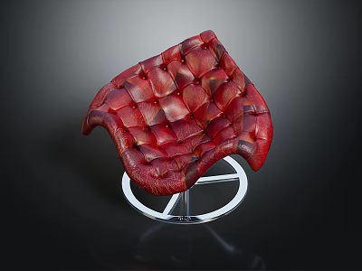 Red Diamond Tufted Leather Accent Chair Modern Design Circular Silver Metal Base 3d model