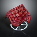 Red Diamond Tufted Leather Accent Chair Modern Design Circular Silver Metal Base