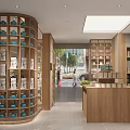 Neat Modern Specialty Store Interior With Round Shelves Cans Displays And Refrigerators