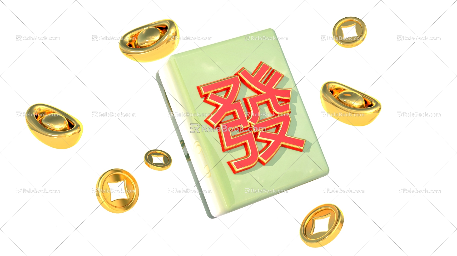 Gold coin ingot rich mahjong 3d model