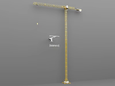 Golden Tower Crane Structure With Extended Boom And Stable Base Design 3d model