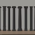 Multiple Black Columns With Various Designs On Light Colored Wooden Floor Background 3d model