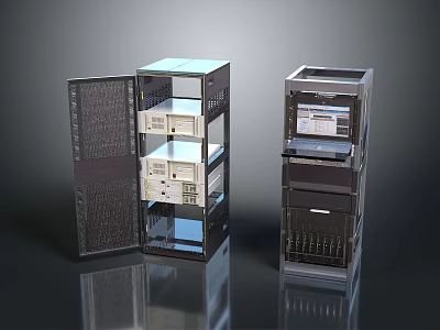 Open Door Computer Server Rack With Internal Equipment And Data Storage Components 3d model