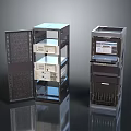 Open Door Computer Server Rack With Internal Equipment And Data Storage Components